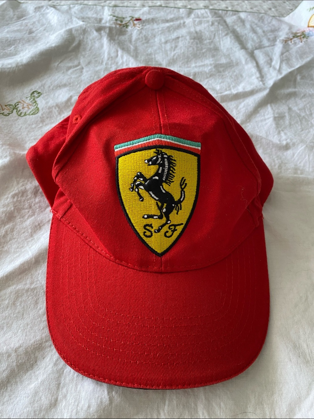 Red Ferrari unisex Baseball Cap with Yellow Shield Logo